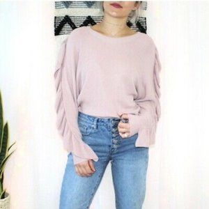 Leith Crew Neck Sweater Blush with Ruffle Sleeves